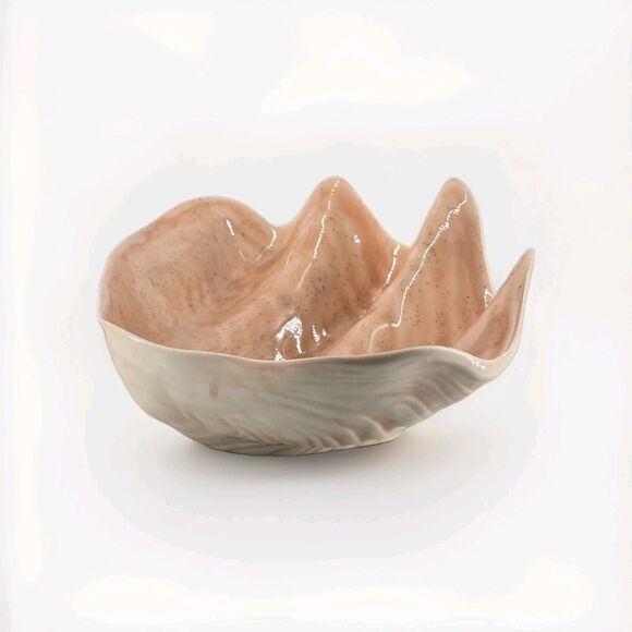 MCM Art DECO PINK CERAMIC Opalescents GLAZED OYSTER CLAM SHELL BOWL Arnels Style - Picture 1 of 3